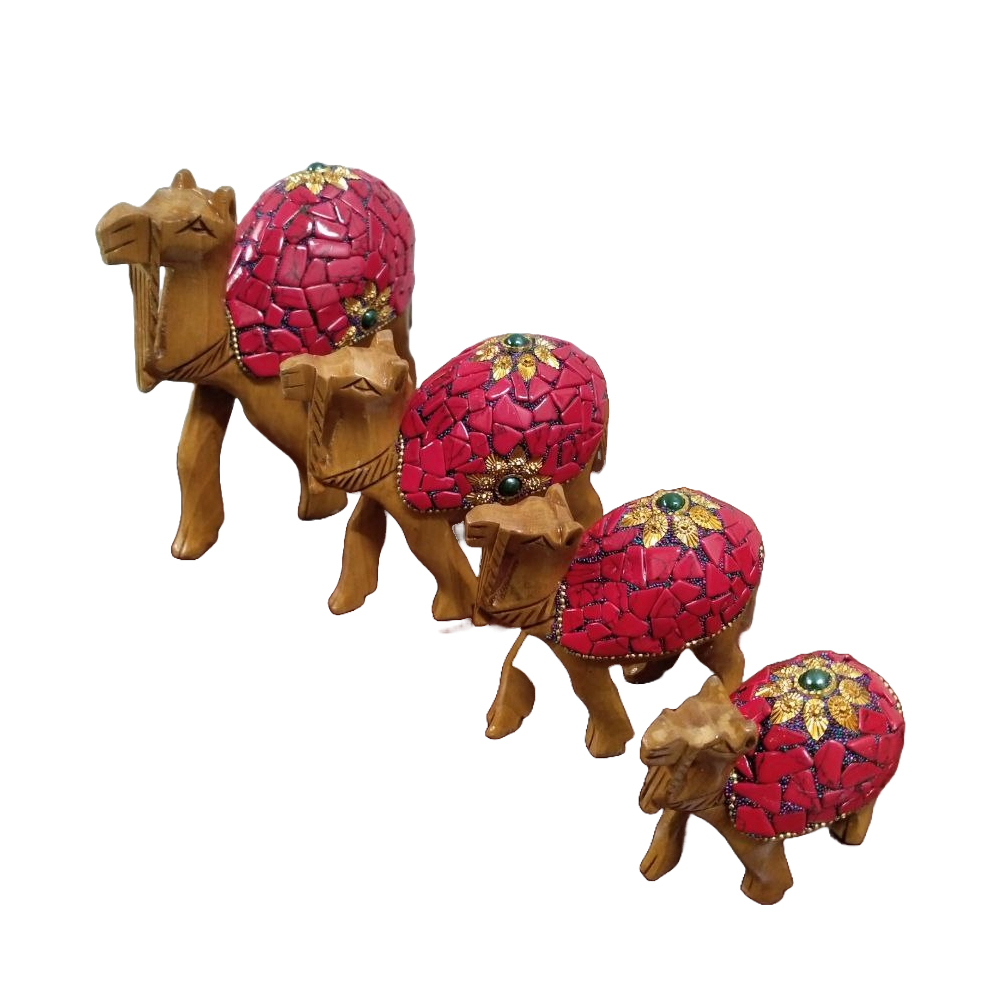 Wooden Camel Showpiece Set 4 for House Decor Indian craft Gift